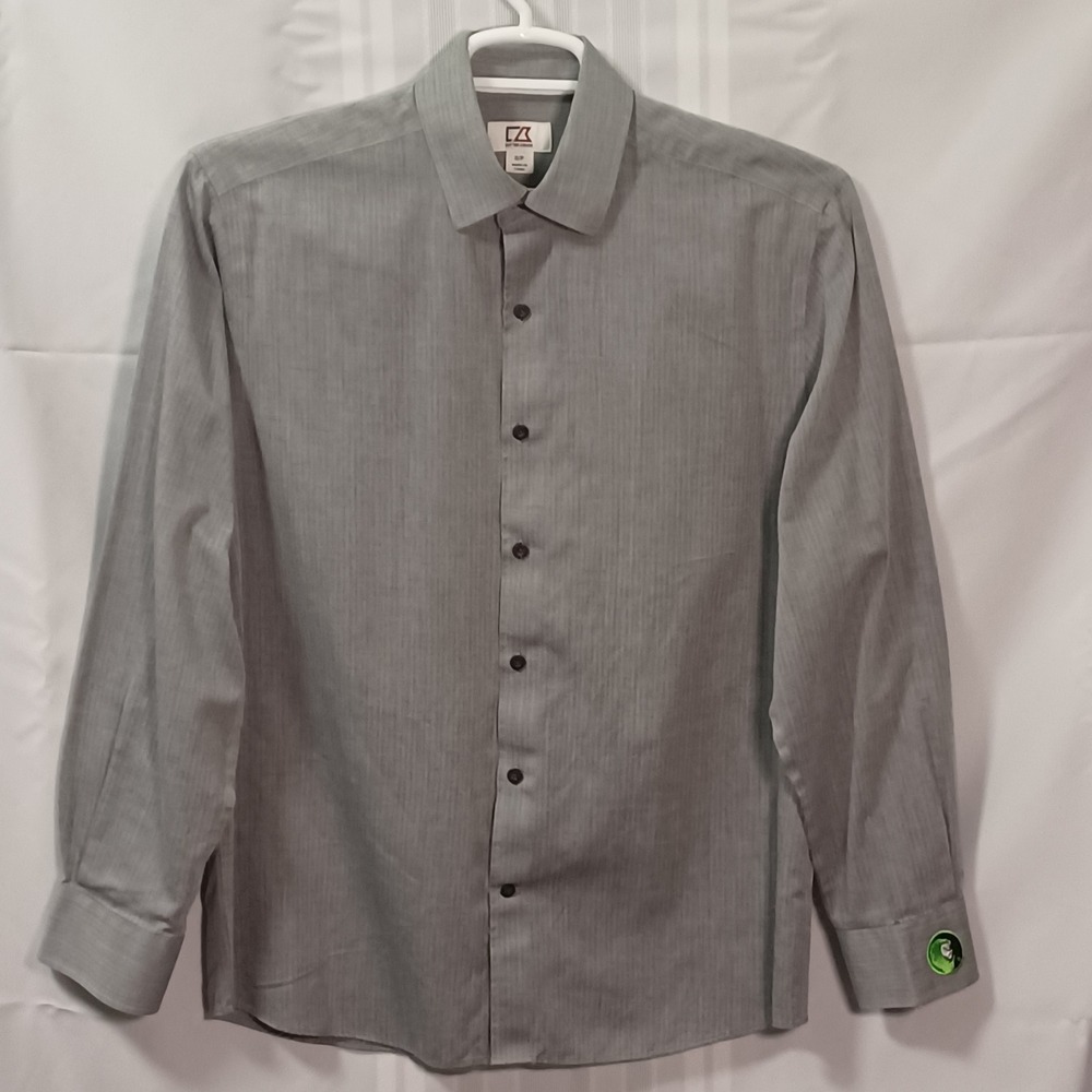 Cutter & Buck Dress Shirt Mens S Gray Herringbone Long Sleeve MCW01879 Button Up